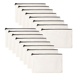 TONITTO 16 Pcs Canvas Zipper Pouch Bags Canvas Makeup Bags Blank DIY Craft Bags for Travel DIY Bags and DIY Gifts