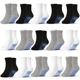 LIFPAU Toddler Non Slip Socks Boy Grip Socks Kids Grippers Soft Breathable Solid Color 15 Pairs 3-5 Years(Black+White+Light Grey)