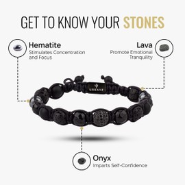 Urbane Jewelry Men’s Bracelet with Leather Pouch – Black Onyx Beaded Bracelet – 8mm Bead, Bracelet Made with Nylon Waterproof Thread – Bracelet for Men with Gift Packaging