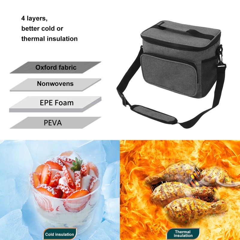 Lunch Bag 10L Collapsible Adjustable Strap Leakproof Portable Handle Insulated