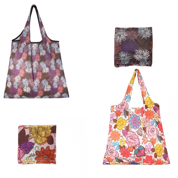 QttvbTna Large Foldable Shopping Tote Bag, 2 pcs Foldable Reusable