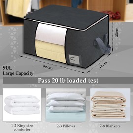 Yuhman 3 Pack of 90L Large Clothes Storage Bags - Clothes Bags Storage with Reinforced Handle & Name tag Pocket, Crafted from Durable Non-woven Fabric for Clothing, Blankets & Comforters(Grey)