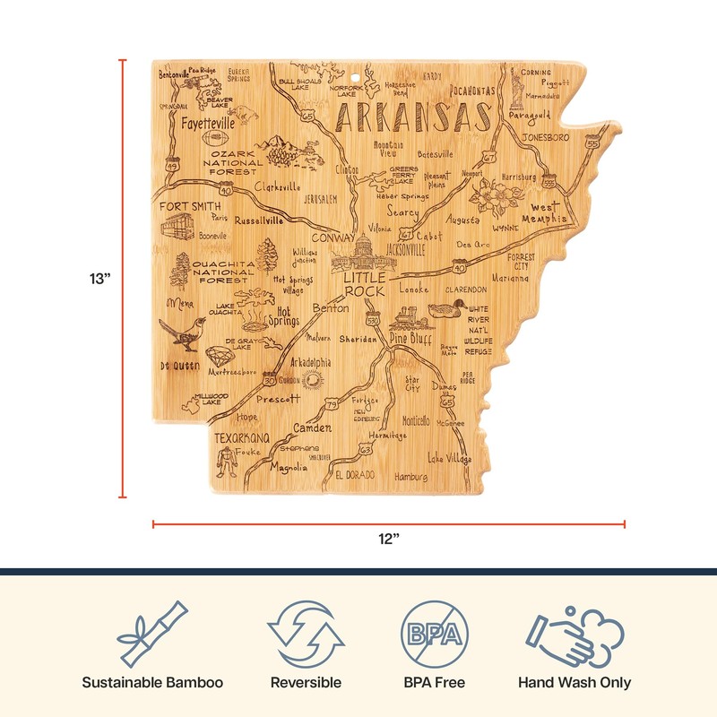 Totally Bamboo Destination Arkansas State Shaped Cutting Board, Charcuterie and