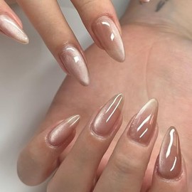 Sxvme Uñas Postizas De Acrílico Reutilizables Con Forma De Almendra, Uñas Postizas De Acrílico Reutilizables Con Forma De Donut Glaseado Brillante, Uñ