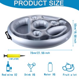 Amzeeniu Pool Drink Holder, Inflatable Drink Holder, 8 Holes, Large Inflatable Drink Holder, 70 x 50 cm, Inflatable Drink Holder, Floating for Summer, Swimming Pool, Party, Pool