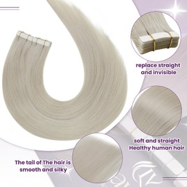 LaaVoo Tape in Hair Extensions Human Hair Platinum Blonde 24Inch Tape in Human Hair Extensions for Women Long Skin Weft Tape in Extensions Blonde Silky Straight 50g 20pcs
