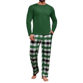 Runcati Mens 2 Piece Pajama Set Plaid Sleepwear PJ Relaxed Fit Stretch Lounge Nightwear Sets Green