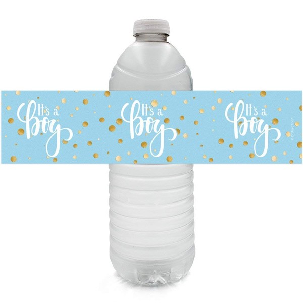 Blue and Gold It's a Boy Baby Shower Water Bottle Labels - 24 Stickers