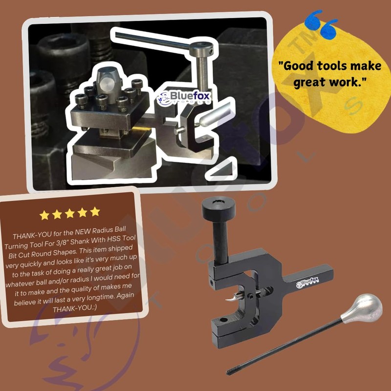 Bluefox Tools Radius Ball Turning Tool for Lathe, 3/8" Shank