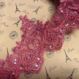 13CM Width Bead Crown Pattern Inelastic Embroidery Lace Trim,Curtain Tablecloth Slipcover Bridal DIY Clothing/Accessories.(3 Yards in one Package) (Watermelon red)