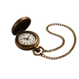 OUTLETISSIMO Vintage Antique Bronze Pocket Watch with Chain - Retro Design with Hinged Lid - Gift Idea for Men / Women - Steampunk ET101