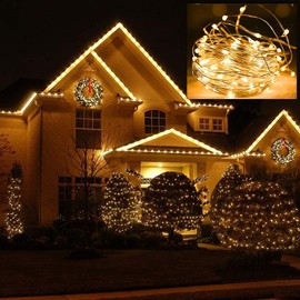 Twinkle Star 2 Pack Outdoor Solar String Lights, 33 FT 100 LED Solar Powered Christmas Decorative Fairy Lights with 8 Modes, Waterproof Light for Xmas Patio Yard Wedding Party, Warm White