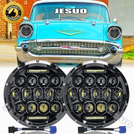 JESUO Pair 7" Inch Round LED Headlights Hi/Low Sealed Beam for Chevy Bel Air 1955-1957