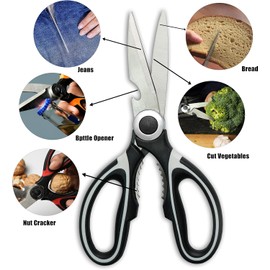 Zaxetic Kitchen Scissors Heavy Duty Multi-Function Purpose, Ultra Sharp Cutters with Blade Cover, Sharp 3CR14 Stainless-Steel Edges for Chicken, Fish, Poultry, Meat, 2 Pack (White & Red)