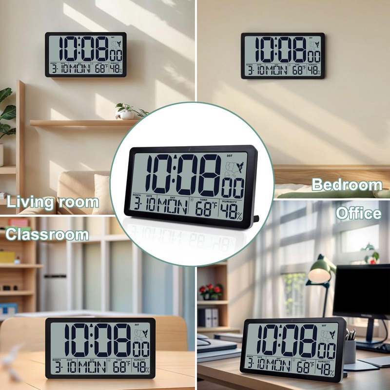 Atomic Wall Clock Battery Operated,10.5 inch Digtial Desk Clock with