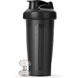 Sports bottle, shaker with 750 ml capacity, includes a metal ball for easier mixing of supplements, ml and oz scale on one side, product made from PP, PE and metal