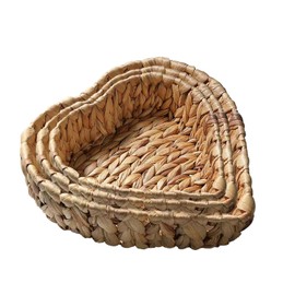Set of 3 Natural Water Hyacinth Storage Baskets,Heart Shaped Hand Woven Baskets for Storage,Small Storage Basket for Storing Vegetables, Cosmetics, or Other Essential items