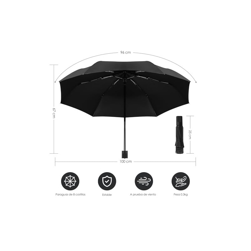 NOVANGUA Paraguas Plegable Manual con 8 Varillas de Acero, Unisex
