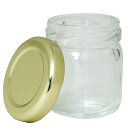 Clear 1.25 oz Thick Wall Glass Jar with Gold Metal Lined Lid (6 pack)