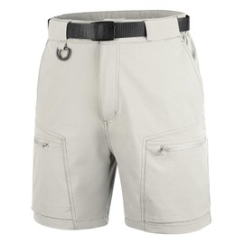 FREE SOLDIER Men's Cargo Hiking Shorts with Belt Lightweight Quick Dry Tactical Shorts with Pockets for Casual Work Golf (Stone 34W12L)