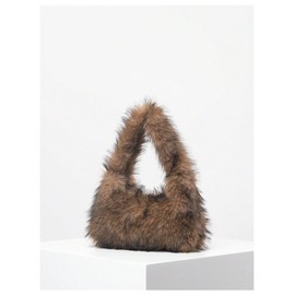 SHENHE Women's Fuzzy Faux Fur Crescent Shoulder Bag Plush Purse Underarm Handbag Hobo Tote Brown One Size