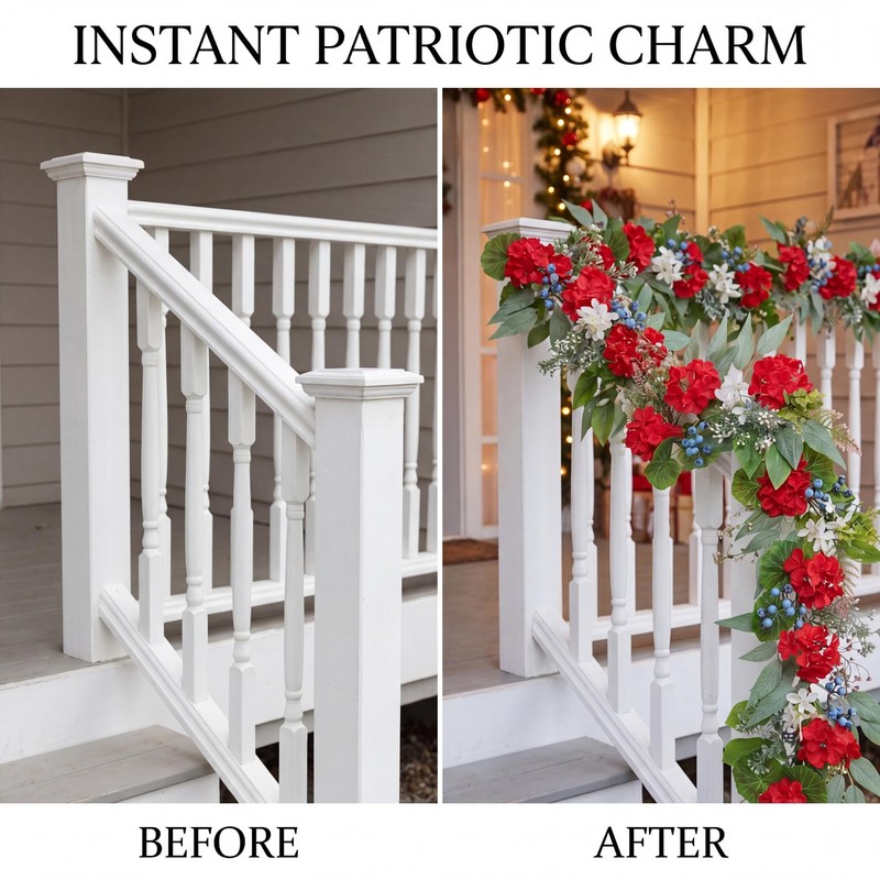 Quixem Patriotic Garland 60 Inch Wire Base Red White Blue
