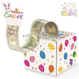 Easter Money Pull Box for Cash Gift - Happy Easter Surprise Money Holder Gifts for Kids Adults, DIY Funny Spring Holiday Cash Boxes with 100 Pcs Transparent Bags for Women Men Girls Boys Friends