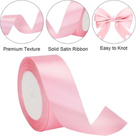 Solid Color Satin Ribbon, 1-1/2 x 25 Yards Fabric Fabric Ribbon, Thin Fabric Ribbons Roll, Satin Fabric Ribbons for Gift Wrapping Floral Hair Craft Birthday Party Decor (Pink)