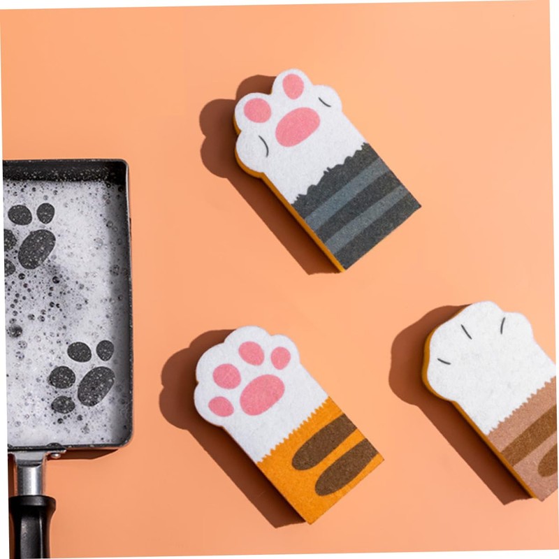 Outanaya 3 Pack Kitchen Scouring Pad Dishwasher Sponge Cat Claw