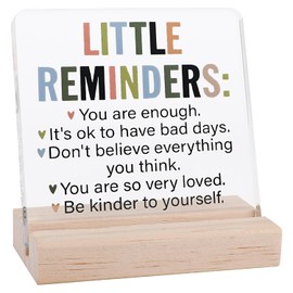 Inspirational Motivational Gifts, Little Memories You're Enough Funny Acrylic Clear Desk Decorative Sign, Office Desk Table Shelf with Wooden Stand