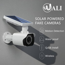 WALI Dummy Fake Camera, Security Camera with Motion Sensor Flood Light, Simulated Surveillance Security CCTV Dome Camera Indoor Outdoor (TCW2-SOL), 2 Packs, White-Solar