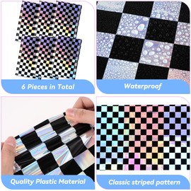 Preboun 6 Pcs Plastic Checkered Table Runner 14 x 108 Inch Racetrack Road Table Runner for Two Fast Car Theme Birthday Racing Party Decor Events Supplies (Black Iridescent Checkered)