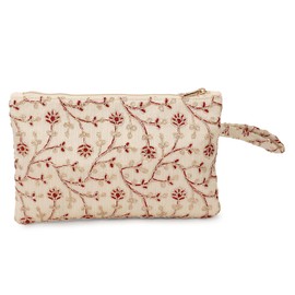 LONGING TO BUY Embroidered Cosmetic Pouch, Floral Bird Pattern, Vintage Style Makeup Bag with Zipper, Combo Pack in Multi-Color (White-Multi)