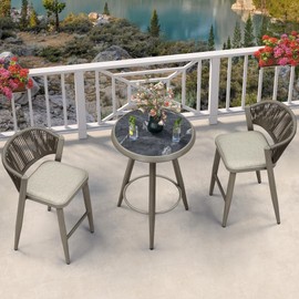PURPLE LEAF Counter Height Bar Stools Table Dining Table with Weather Resistant for Patio Garden Grey