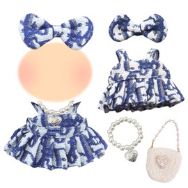 17 cm Blue Doll Clothes and Accessories Set, 4 Pieces, Classic Flowers, Classic Dolls, Clothes with Dresses, Hair Clips, Necklaces, Bags, Doll Outfit, Doll