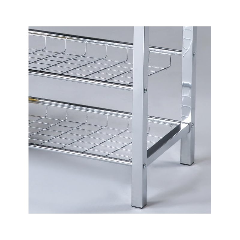 espidoo Metal Shoe Bench Organizer: 2-Tier Black Faux Leather Seat