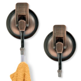 2Pcs Suction Cup Hook 15LB Heavy Duty Vacuum Shower Hook No Drilling Reusable Suction Cup Hanger Super Suction Robe Coat Wreath Hook for Kitchen Bathroom Restroom(Bronze)