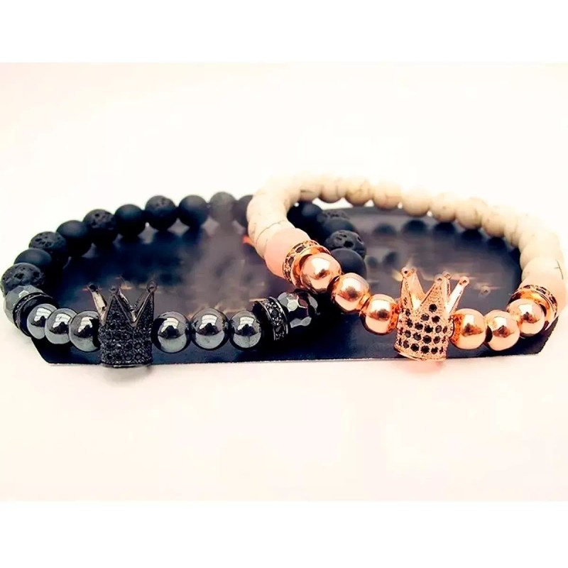 Mafab Pulseras Rey Reina Corona Zirconias Piedra Volcánica