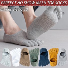 CHUNFO Mens Ankle Toe Socks Five Finger Cotton Cushioned Running Crew Hiking Sock Size 6-9.5