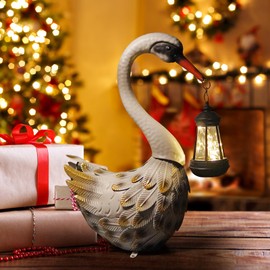HONGLAND Solar Garden Statue Outdoor Swan Decor Bird Decor Lawn Ornament for Backyard Patio Porch Poolside（White）