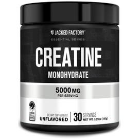 Jacked Factory Creatine Monohydrate Powder 150g - Creatine Supplement for Muscle Growth, Increased Strength, Enhanced Energy, & Improved Athletic Performance 30 Servings, Unflavored