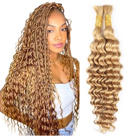 VADES Deep Wave Bulk Human Hair for Boho Braids Honey Blonde Braiding Hair Curly Hair Extensions for Boho Braids Wet and Wavy Color 27 Human Hair Blonde 100g 18 Inch