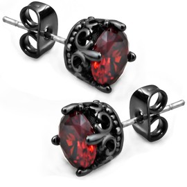 KZZENKI Red and Black Earrings Vintage Crown Stainless Steel Cubic Zirconia Stud Earrings Cool Gothic Jewelry