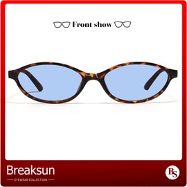 Breaksun Retro Oval Sunglasses for Women Trendy Oval Narrow Cat Eye Sunnies 90s Vintage Shades (Brown leopard/Blue)