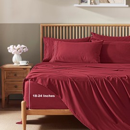Homiest Extra Deep Pocket King Size Sheets Set, 6 Pieces Soft Burgundy Sheets 18-24 Inch Deep Pocket Bed Sheets, Hotel Luxury 1800 Thread Count Microfiber Bed Set Fits Ultra Deep Mattress