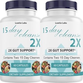 15 Day Cleanse 2X - Double Gut & Colon Support - Advanced Gut Cleanse Detox for Women & Men with Alfalfa, Cascara Sagrada, Probiotics & Psyllium Husk - Non-GMO - Made in USA - 60 Capsules (2 Bottles)