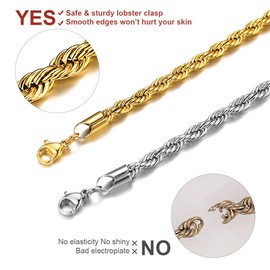GOLDCHIC JEWELRY 3mm Rope Chain Bracelet, 316L Stainless Steel Boy Chain Link, 21CM