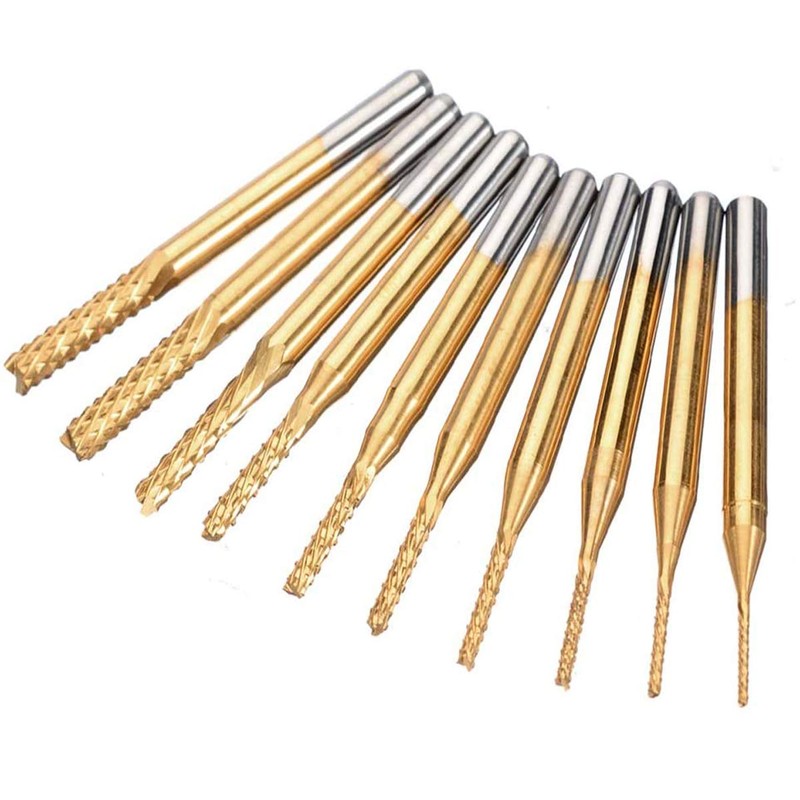 Mesee 10Pcs Titanium Coat Carbide End Milling Engraving Bits, 1/8