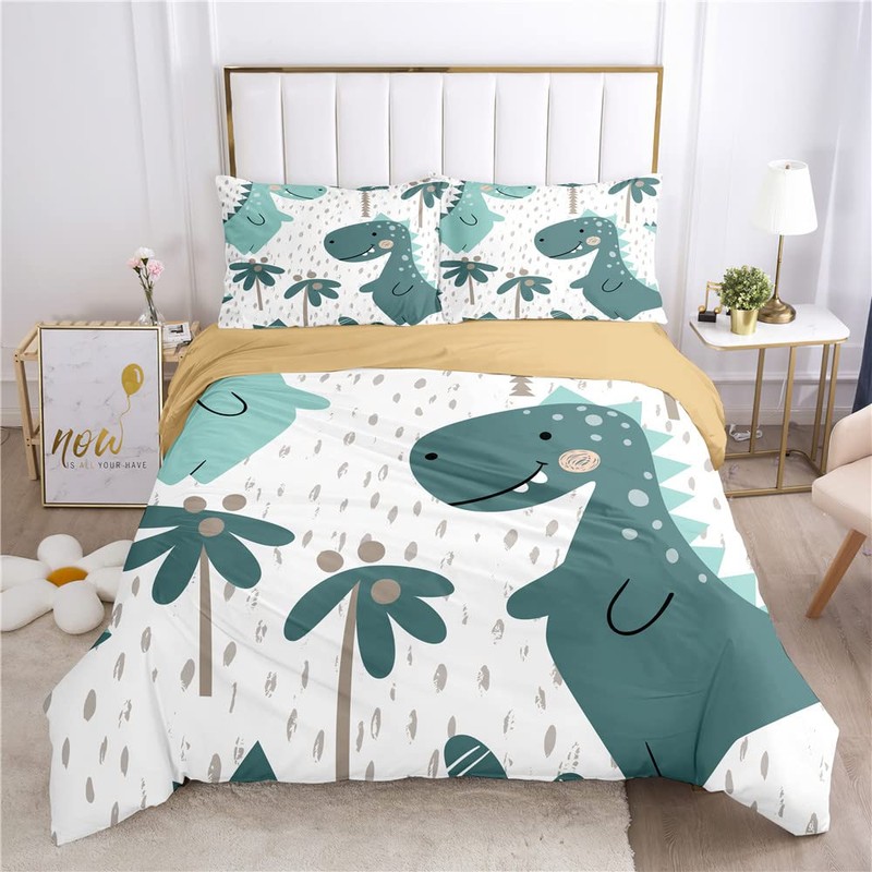 Morbuy Copripiumino per bambini, set da letto singolo blu Dinosaur