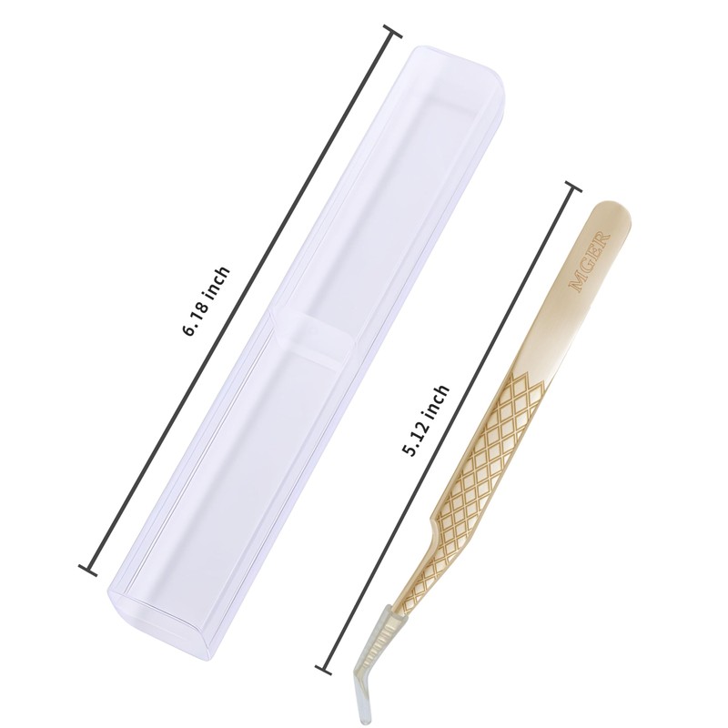 MGER Lash Tweezers for Eyelash Extensions,Diamond Grip 45 Degree Fiber
